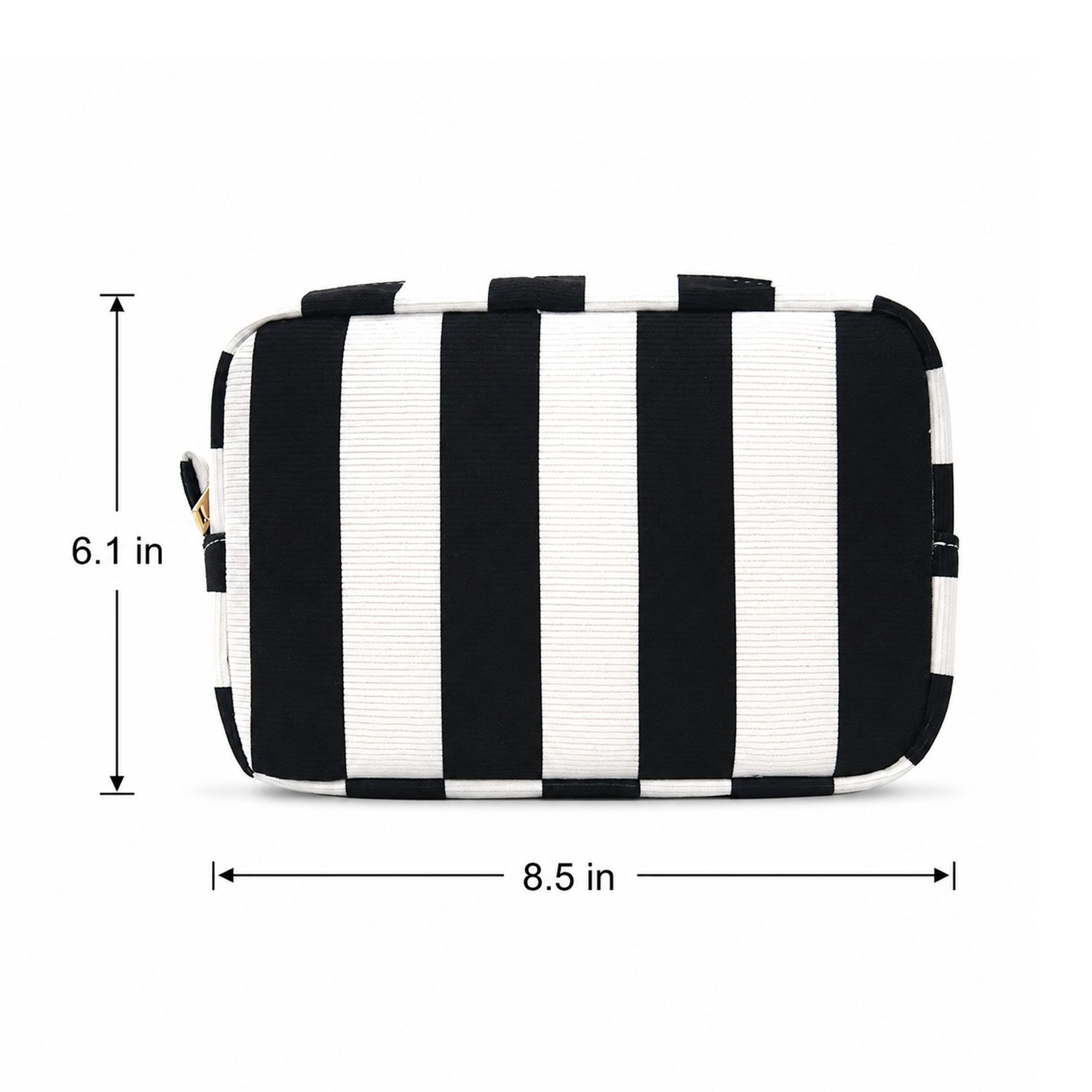 Striped Corduroy Cosmetic Pouch Makeup Bag with Zip Closure