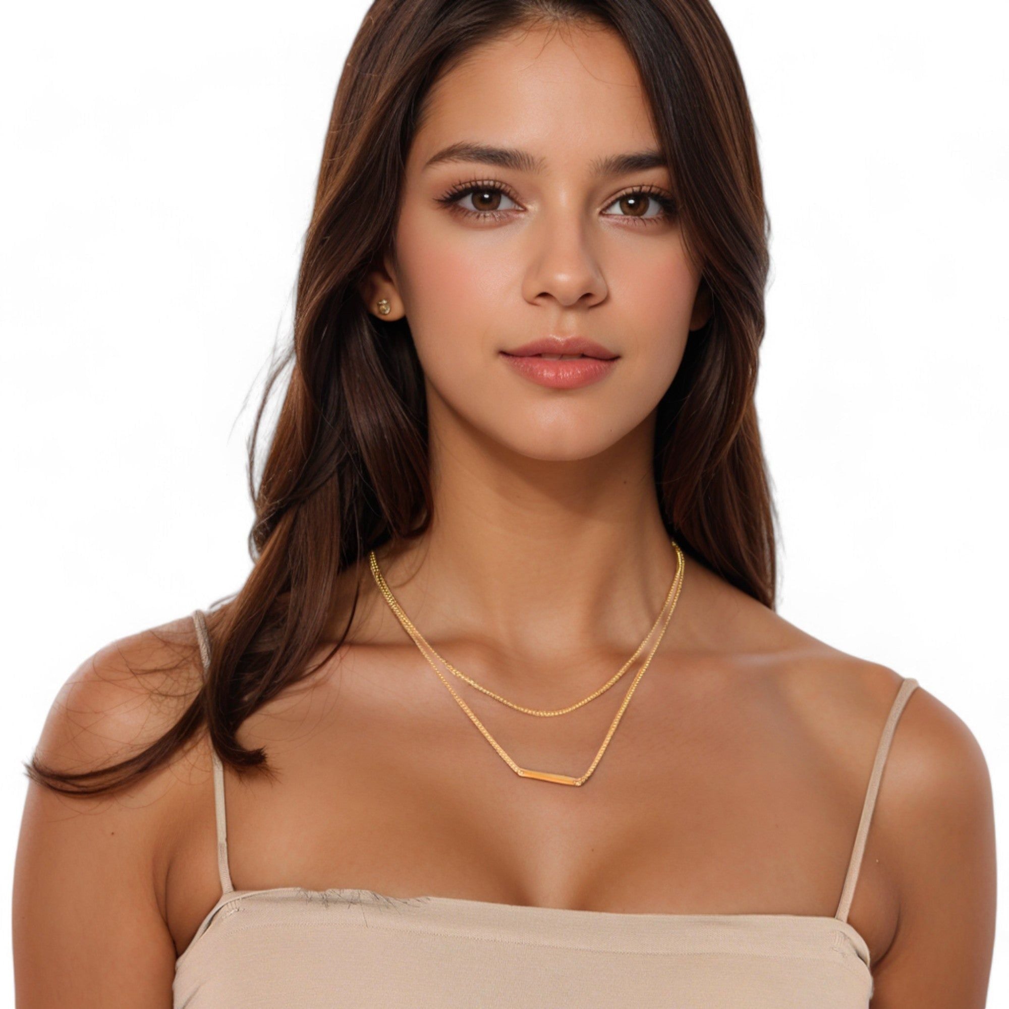 Women's Double Layer Gold Tone Bar Pendant Fashion Necklace Minimalist Chain Design