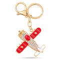 Airplane Rhinestone Keychain Bag Charm with Gold Tone Clasp and Key Ring
