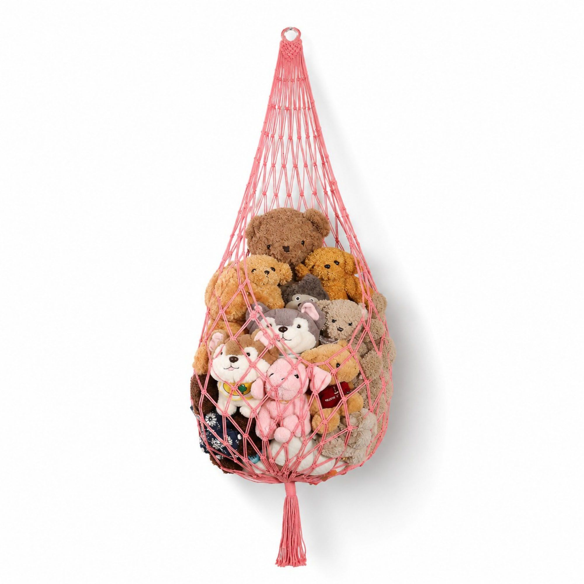 Macrame Hanging Stuffed Animal Storage Net Cotton Rope Corner Organizer