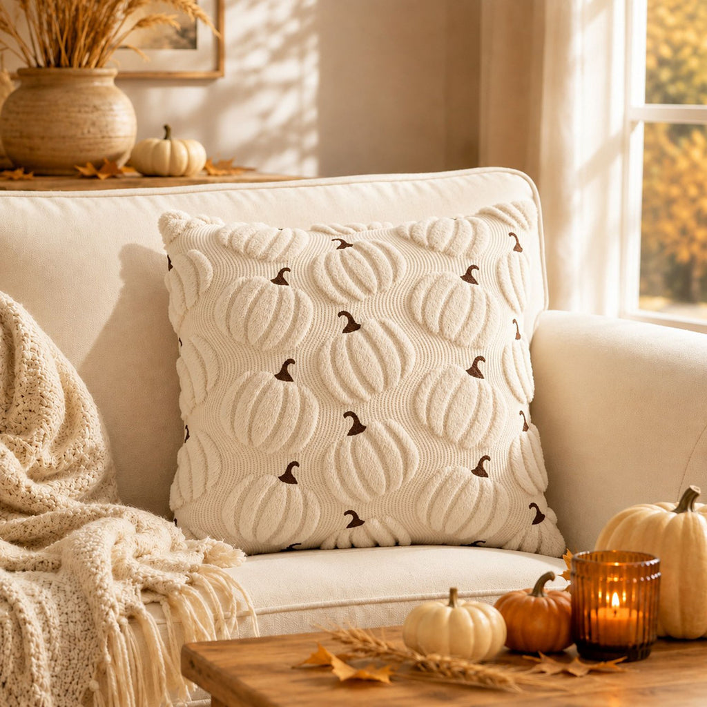 Tufted Pumpkin Pattern Throw Pillow Cover for Fall and Thanksgiving Decor