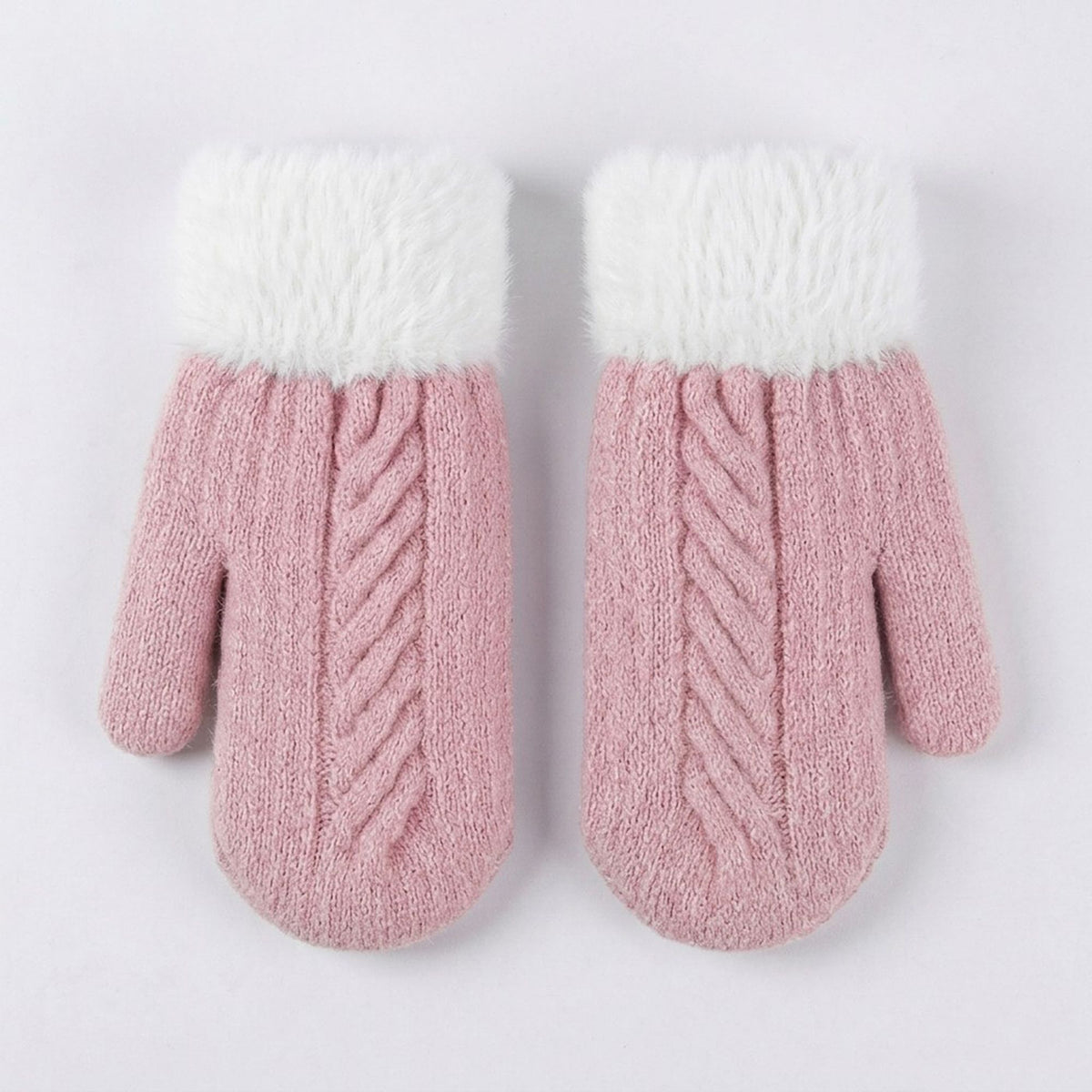 Cable Knit Winter Mittens with Soft Fuzzy Cuffs