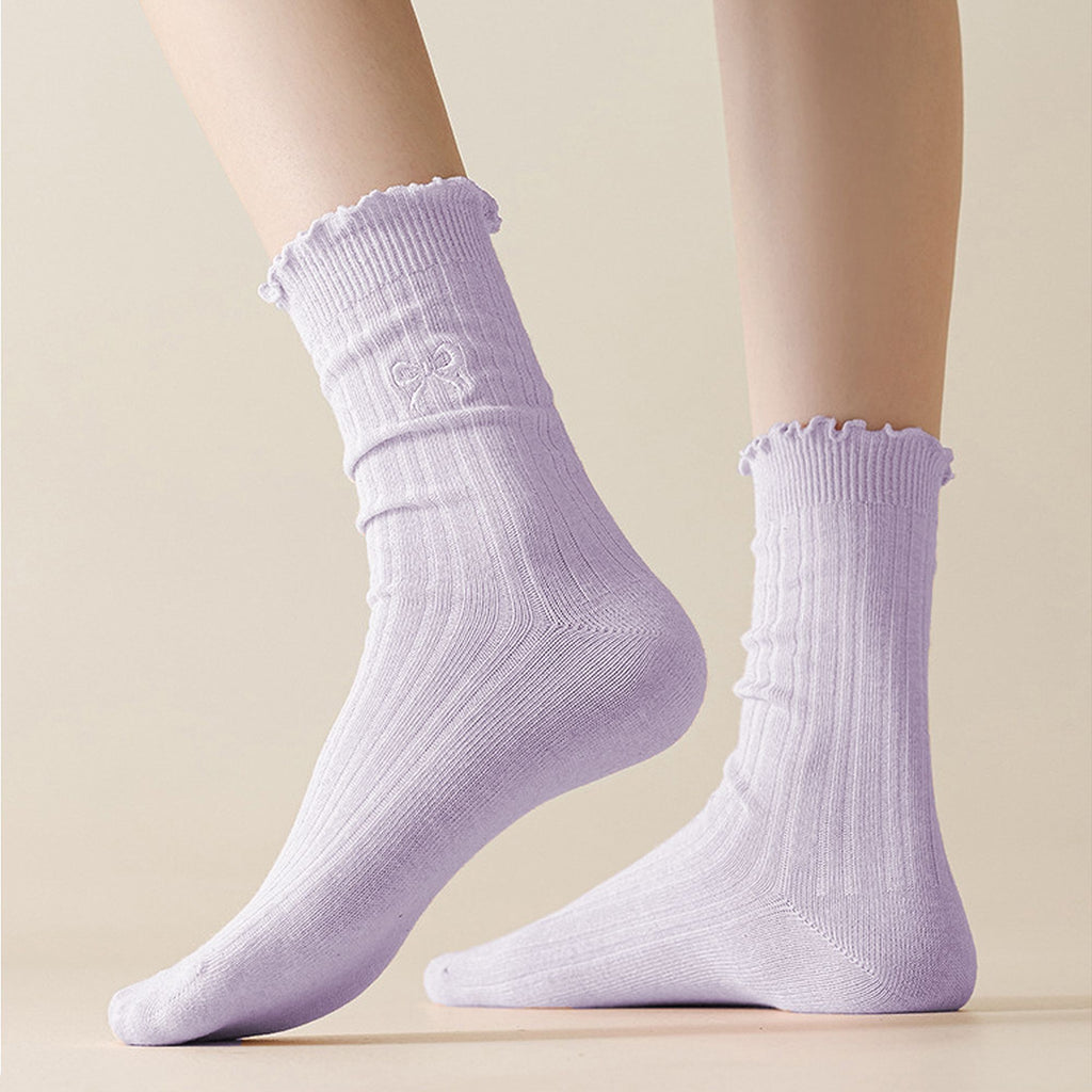 Anna-Kaci Women's Summer Ribbed Ankle Socks with Bow Embroidery Casual 5Pk