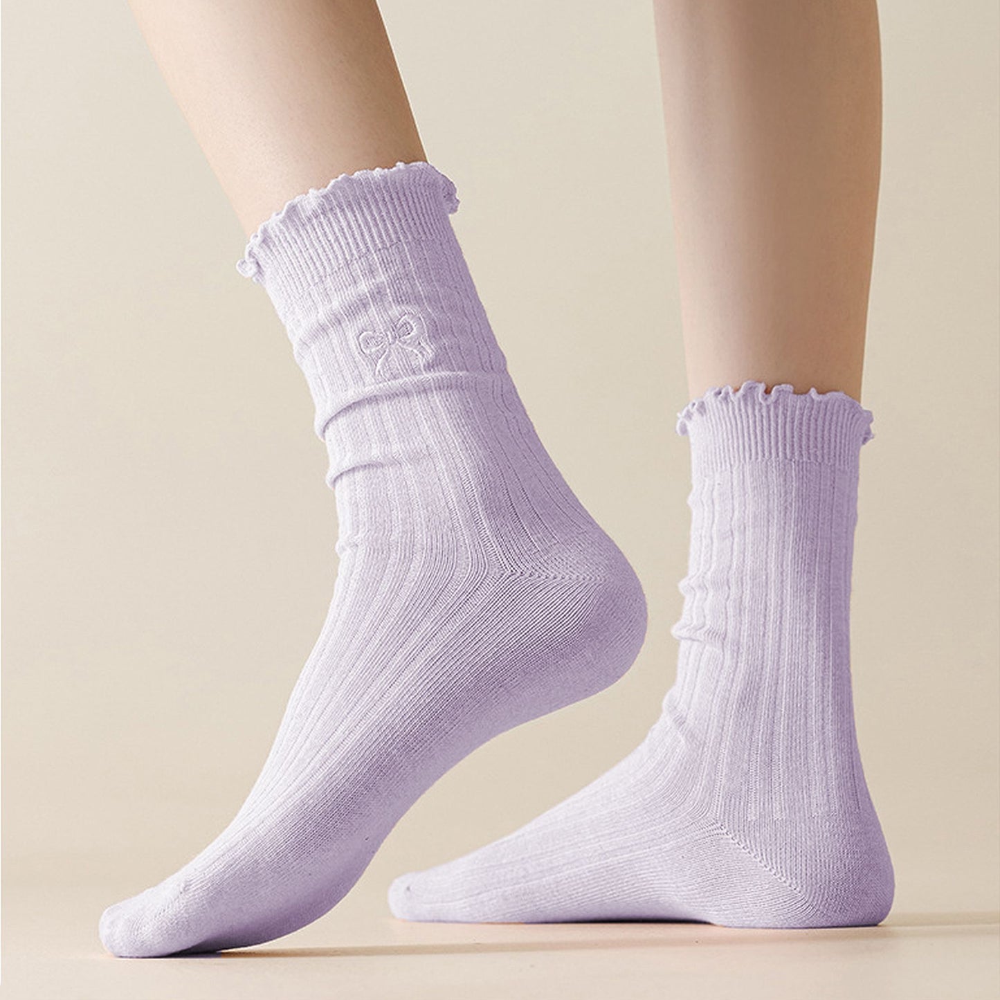 Anna-Kaci Women's Summer Ribbed Ankle Socks with Bow Embroidery Casual 5Pk