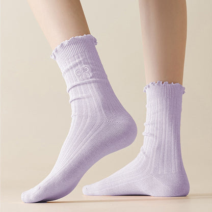 Anna-Kaci Women's Summer Ribbed Ankle Socks with Bow Embroidery Casual 5Pk