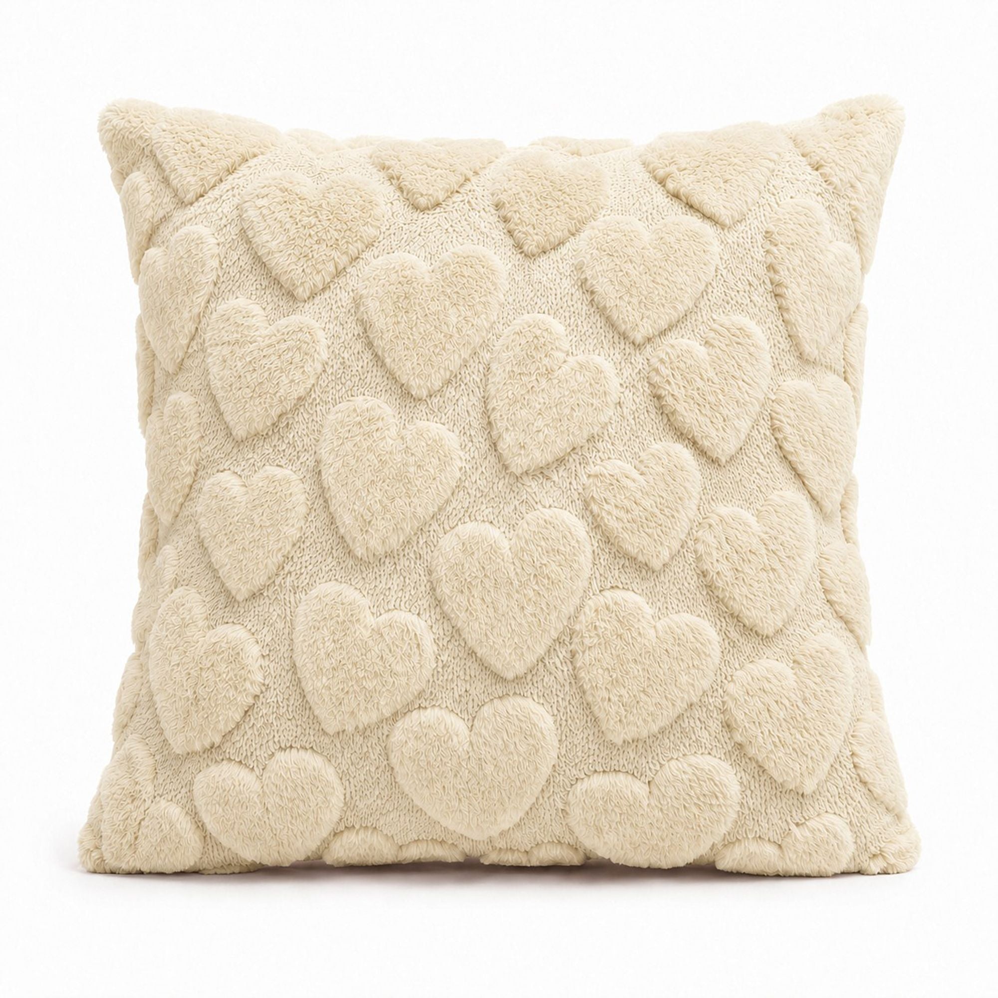 Funda de almohada decorativa de felpa con textura de corazón para sofá, cama y silla