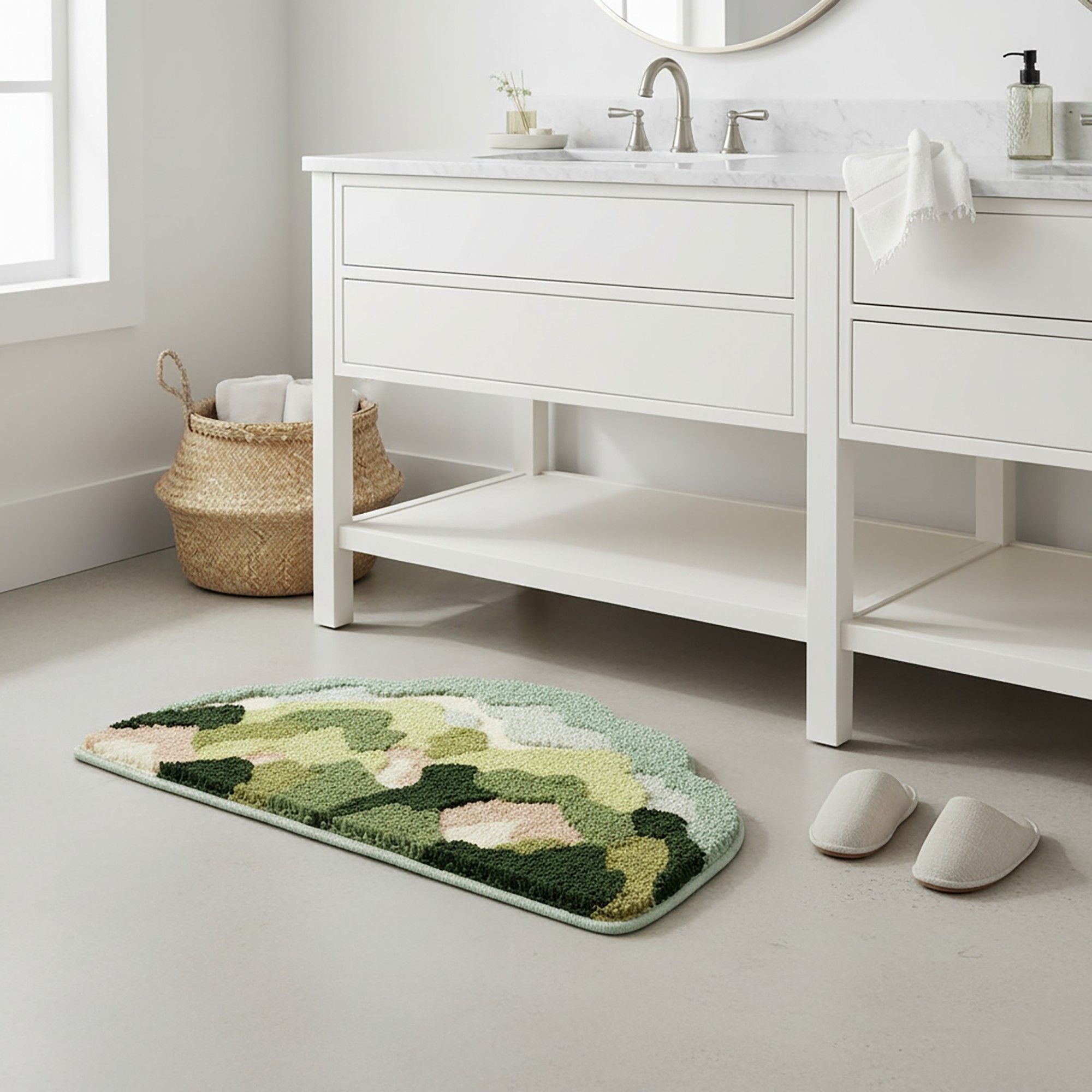 Tufted Floor Mat with Abstract Nature Pattern Non Slip Backing Soft Plush Decorative Indoor Entryway Bathroom Rug