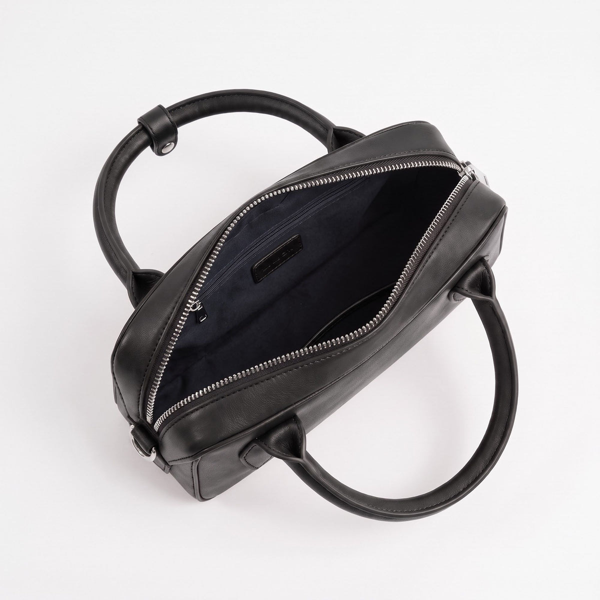 Structured Top Handle Handbag with Zipper Closure and Shoulder Strap