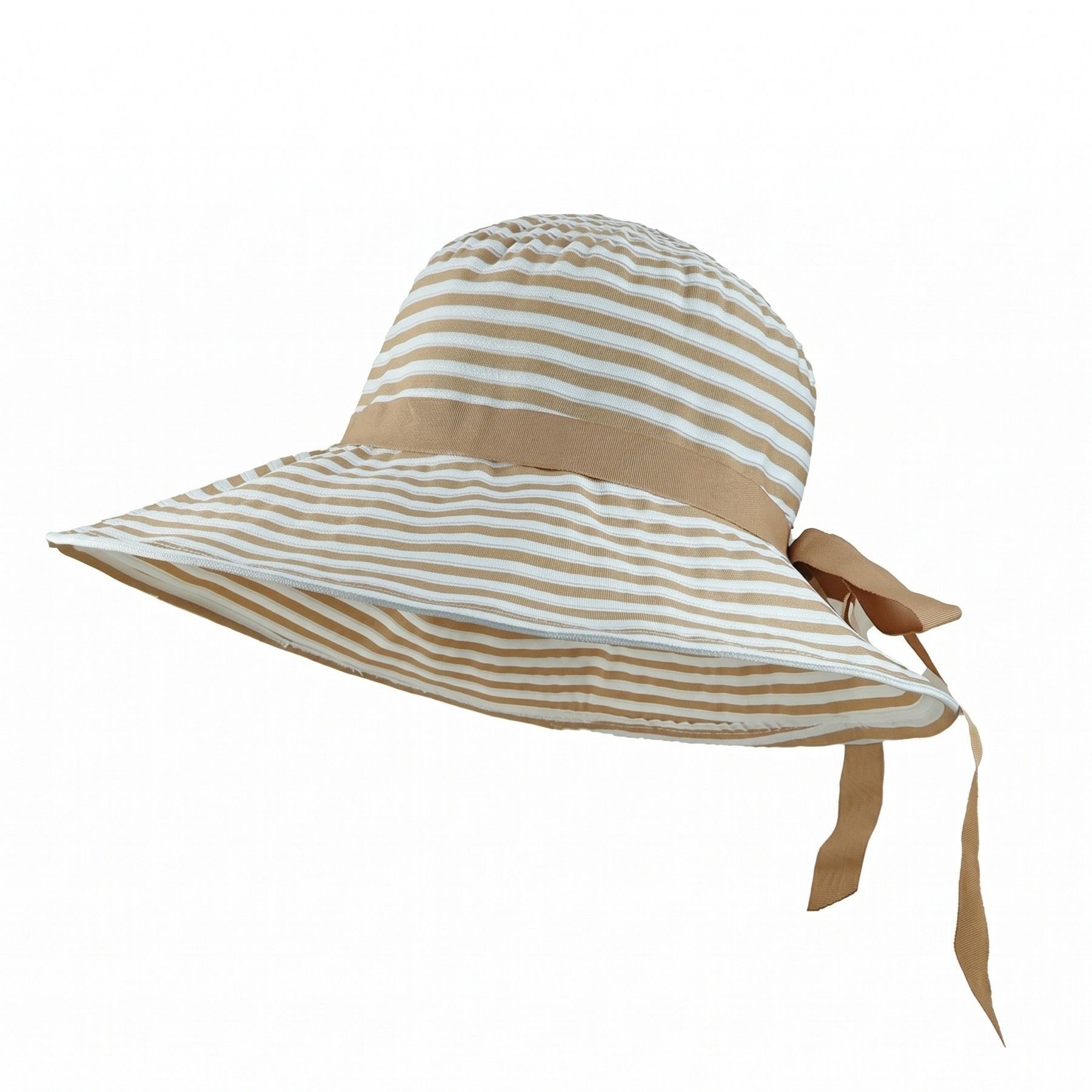 Striped Sun Hat Wide Brim Summer Beach Hat Bow Tie Lightweight Packable