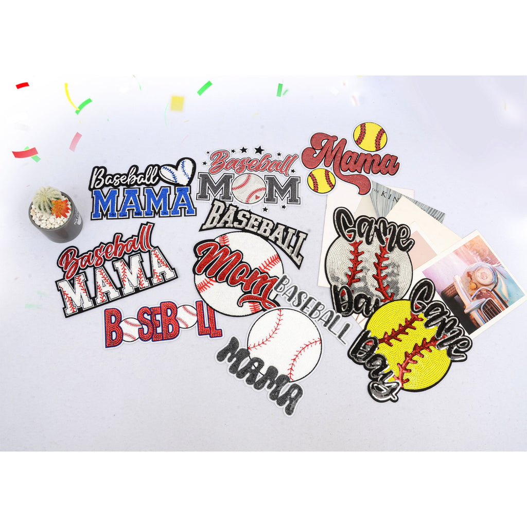 Baseball Mama Sequin Iron On Patches Game Day Applique Large Patch Accessory Clothes Jacket Uniform Backpack DIY Decor