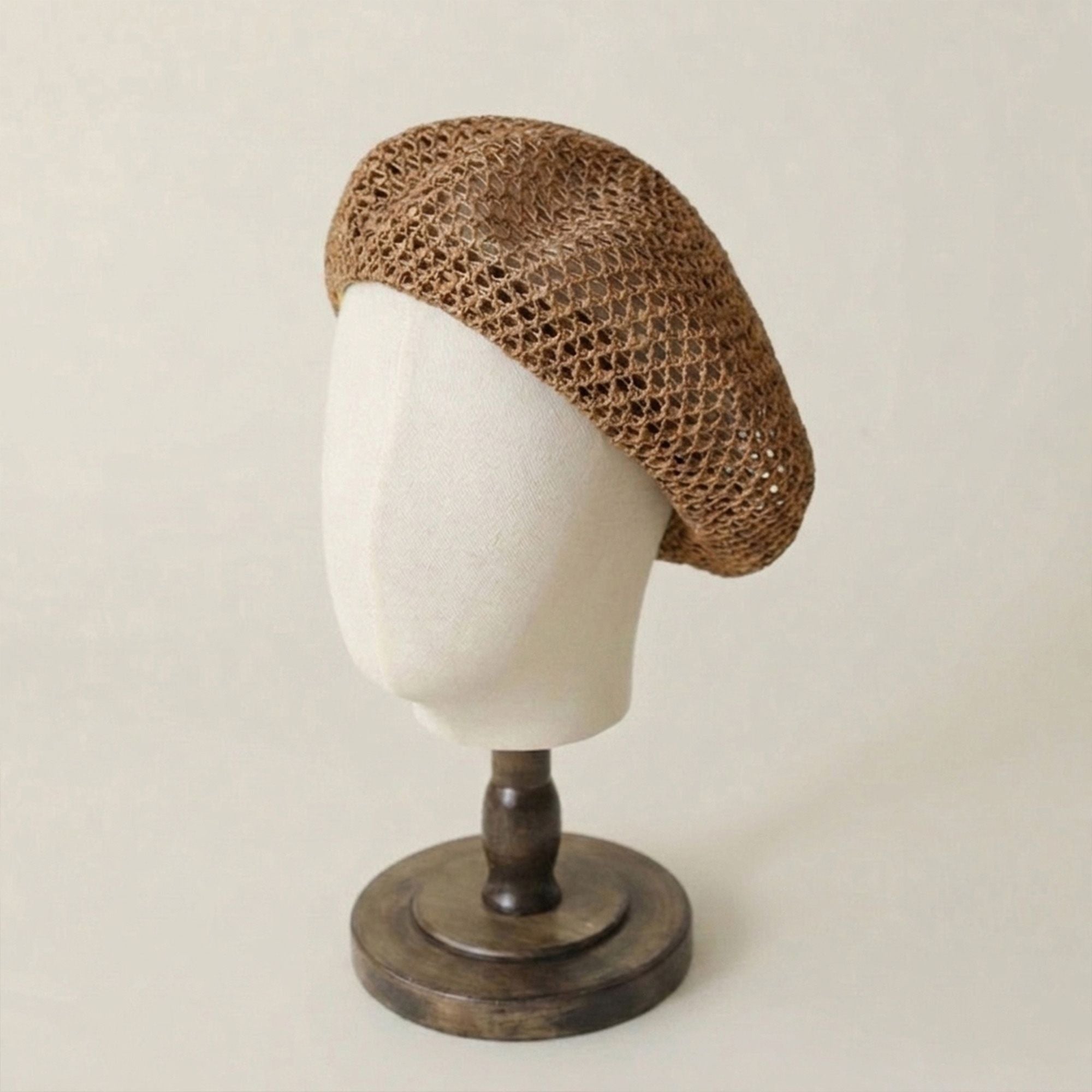 Open Knit Beret Hat with Soft Slouchy Shape