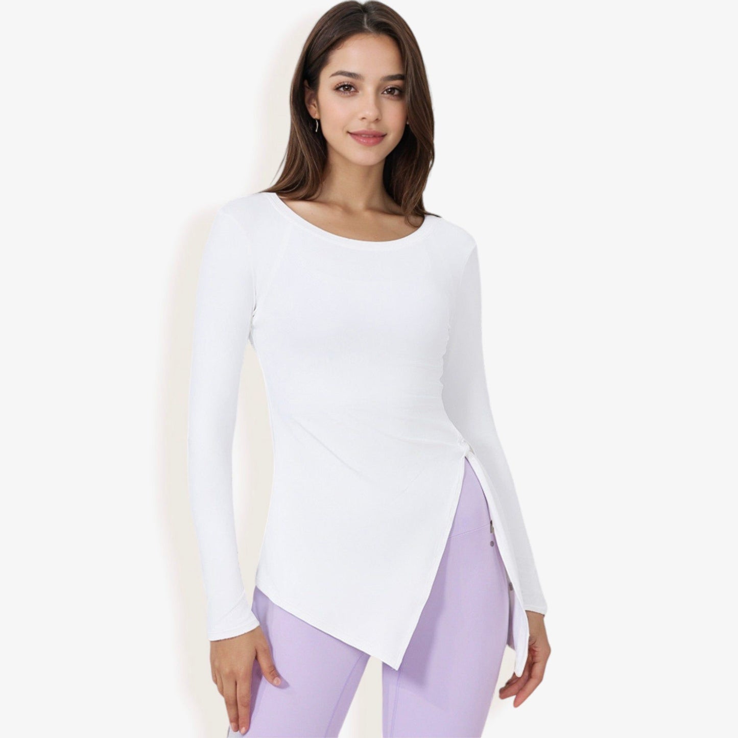 Long Sleeve Side-Tie Activewear Top with Asymmetric Hem