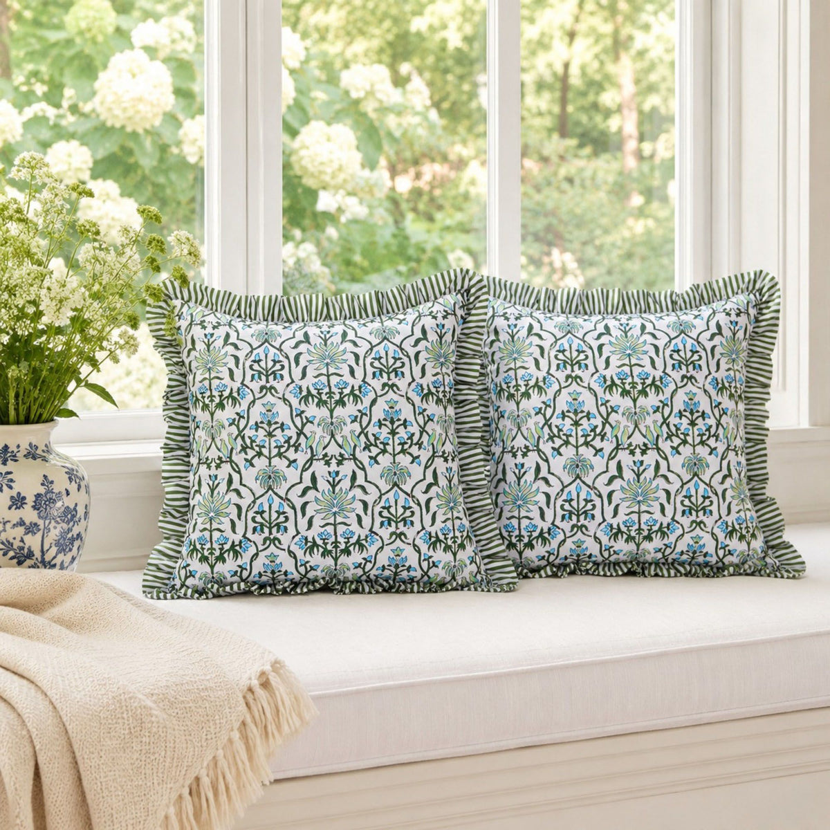 2 Pack Floral Lattice Ruffle Decorative Throw Pillow Covers