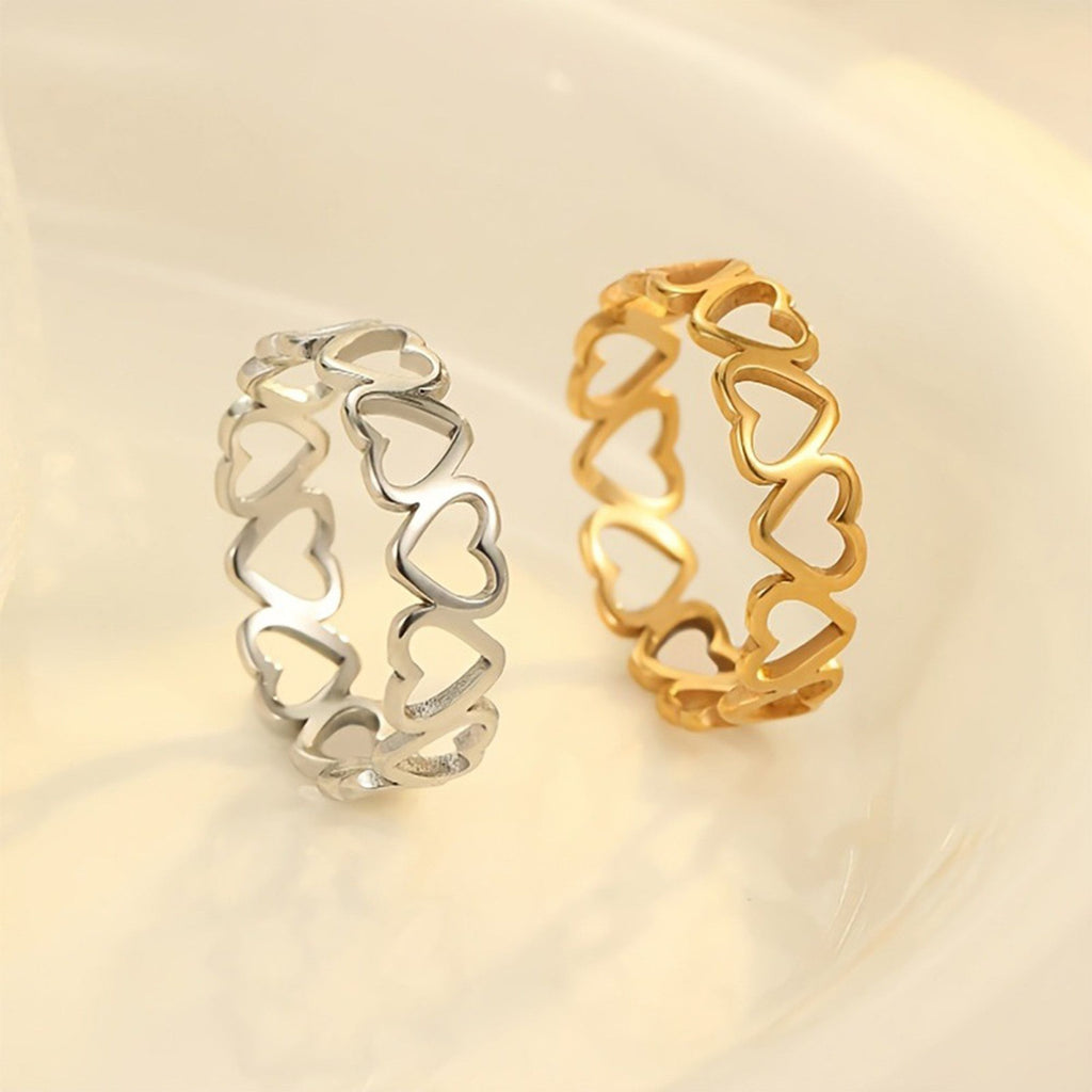 4 Piece Openwork Heart Band Ring with Polished Finish