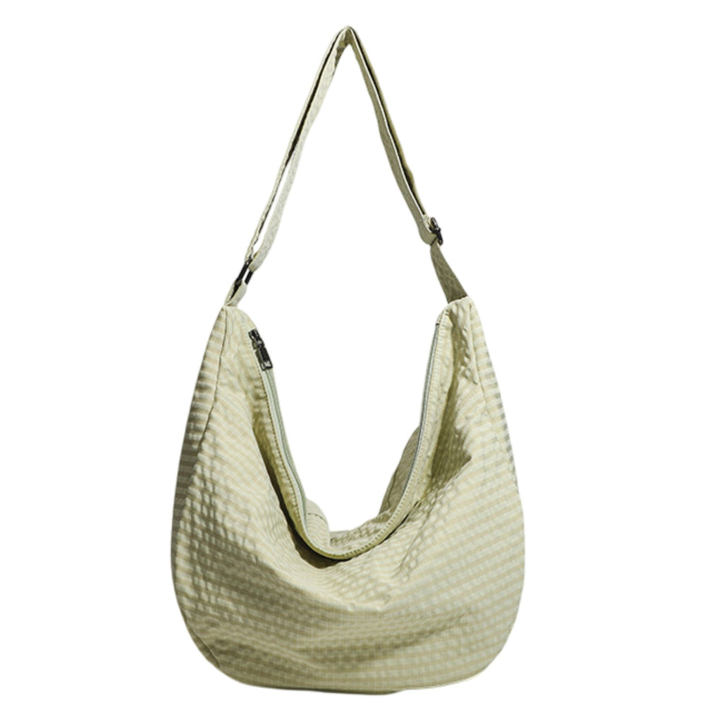 Plaid Hobo Shoulder Bag with Adjustable Strap and Zipper Closure