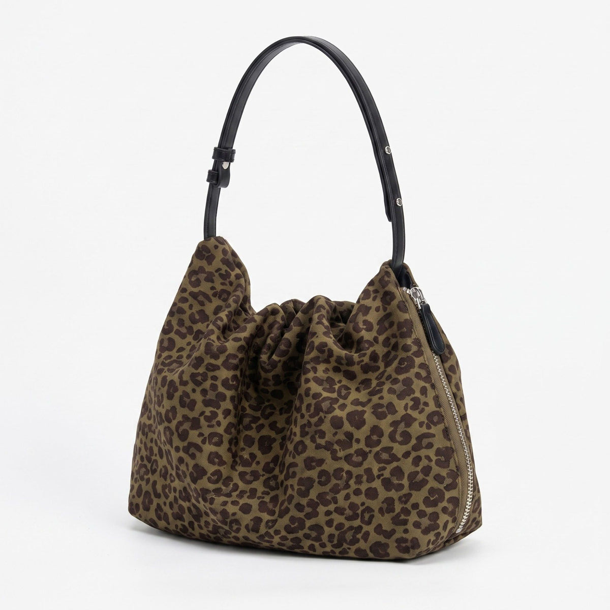 Leopard Print Hobo Shoulder Bag with Adjustable Strap Brown