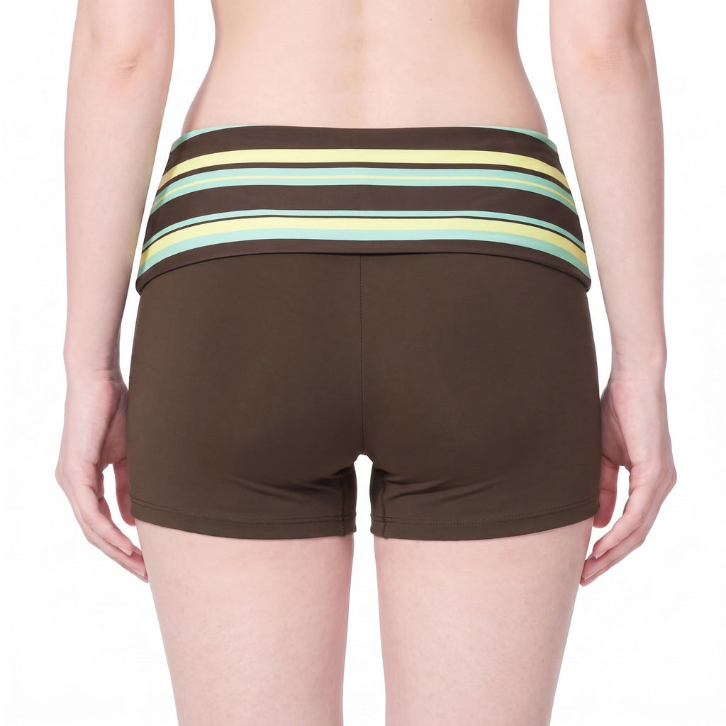 Striped Foldover Waist Fitted Athletic Shorts for Workouts Running and Everyday Activewear