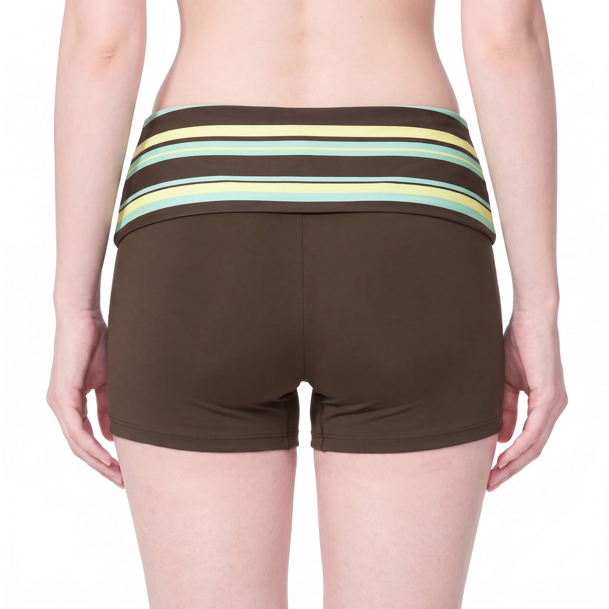 Striped Foldover Waist Fitted Athletic Shorts for Workouts Running and Everyday Activewear