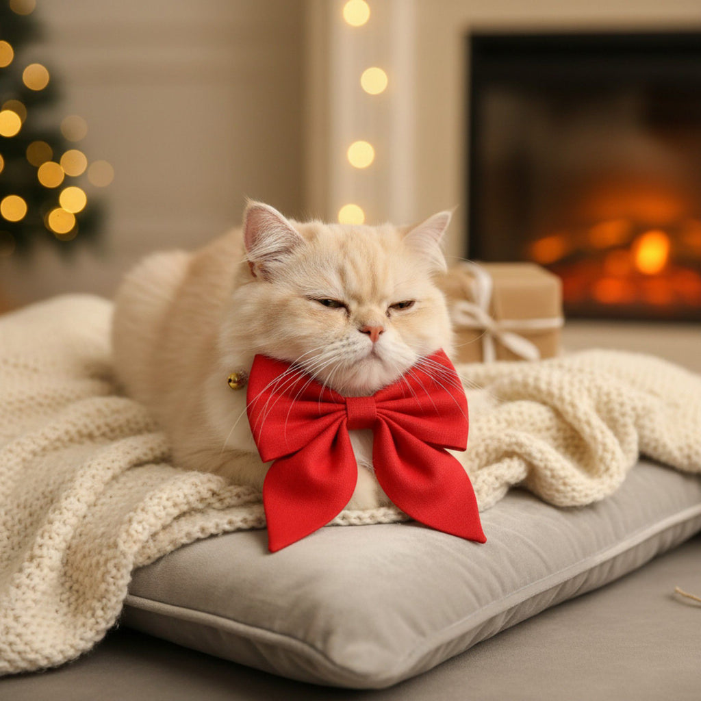 Pet Bow Collar Soft Adjustable Satin Bow Tie with Bell Detail Elegant Neck Accessory