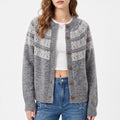 Fair Isle Button Front Crew Neck Cardigan