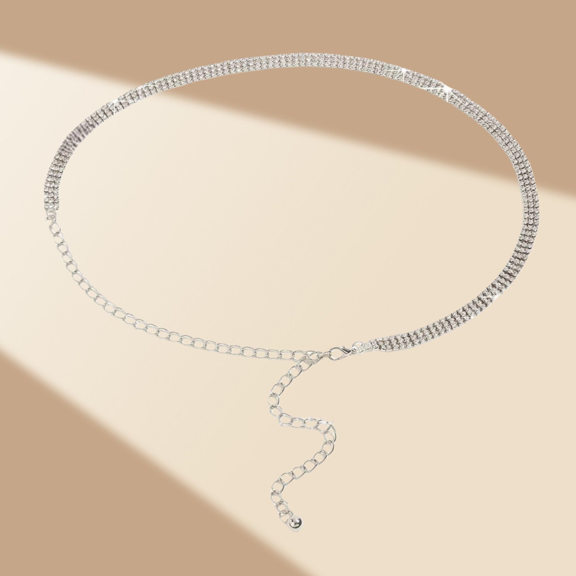Anna-Kaci Women's Rhinestone Chain Belt with Adjustable Link Closure and Dangle Accent 45.5x1.2in