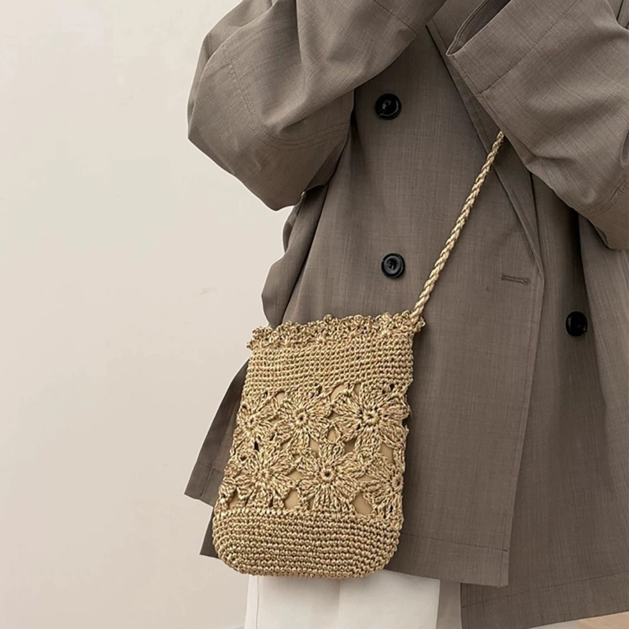Hand-Crocheted Small Crossbody Bag with Hollow Flower Design for Casual Everyday Wear