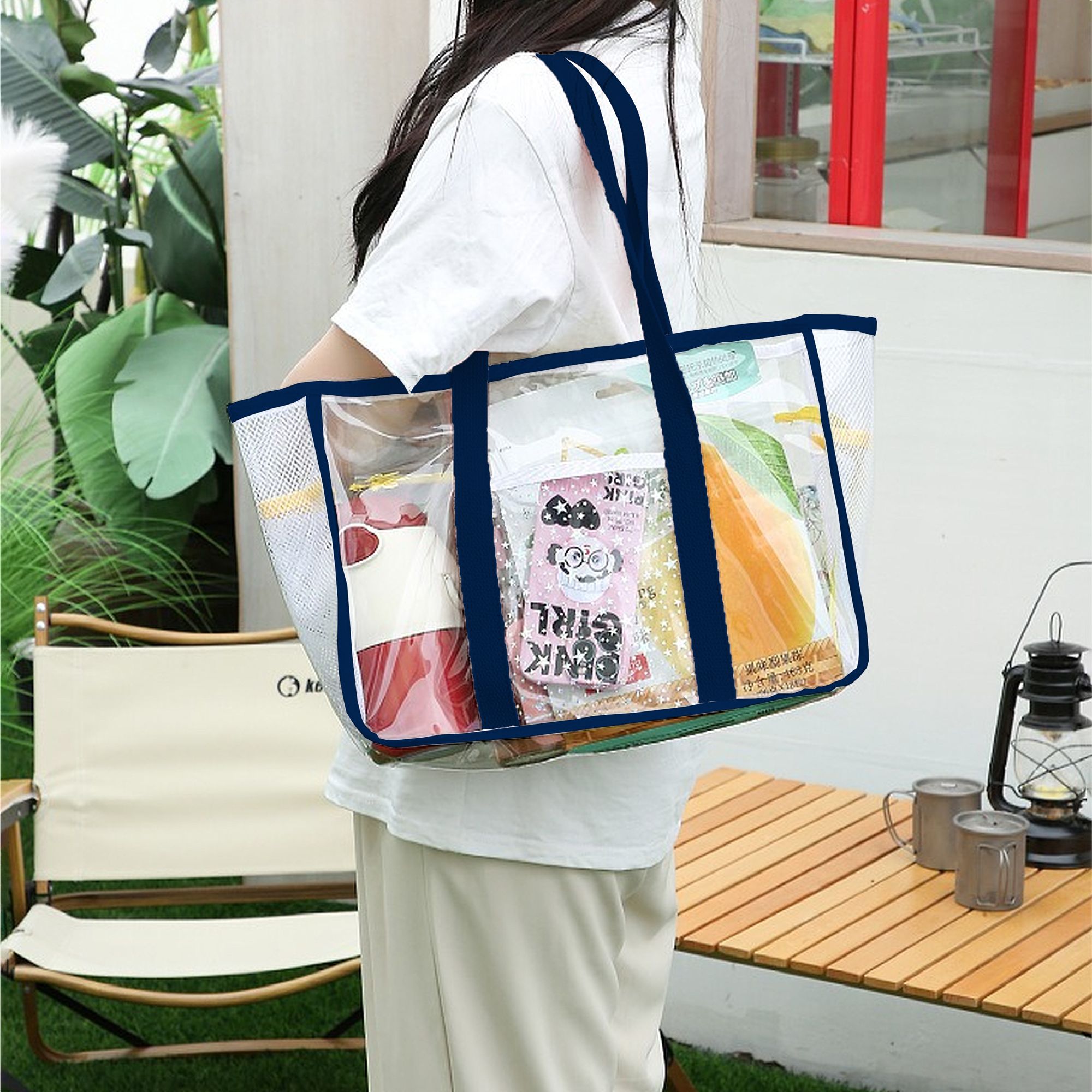 Anna-Kaci Women's Transparent Mesh Beach Tote Bag - Waterproof Travel Shoulder Bag