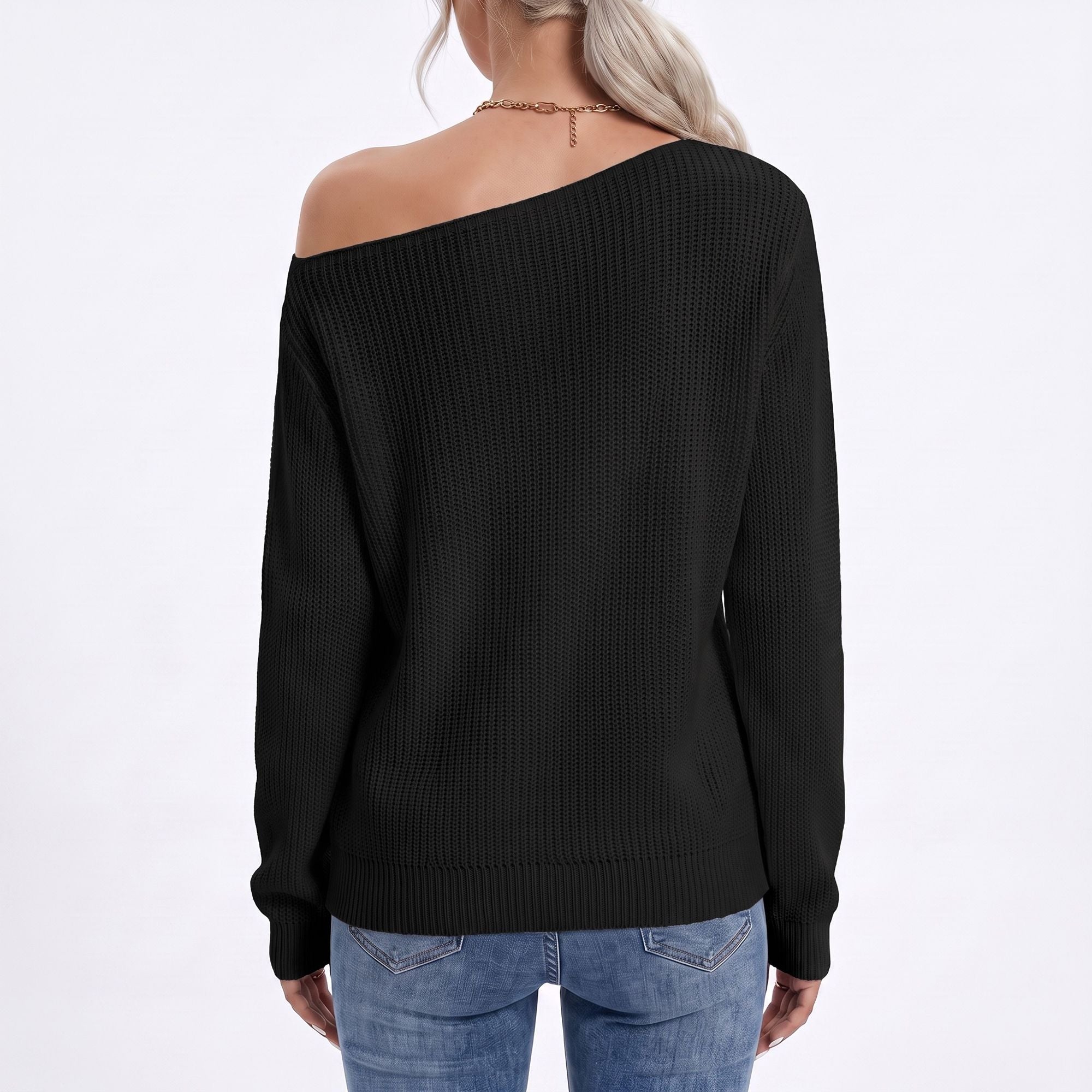 Oversized Off Shoulder Long Sleeve Knit Pullover Sweater