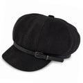 Faux Suede Newsboy Cap Vintage Baker Boy Hat With Buckle Band