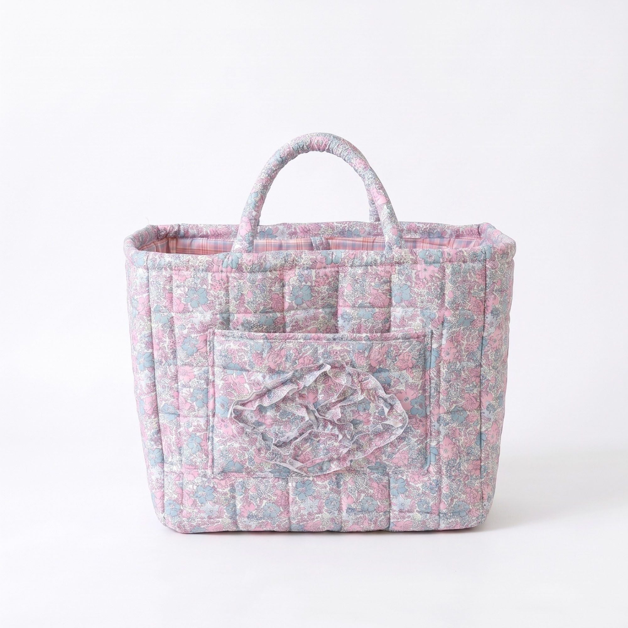 Bolso floral acolchado para almacenamiento con asas y bolsillo frontal