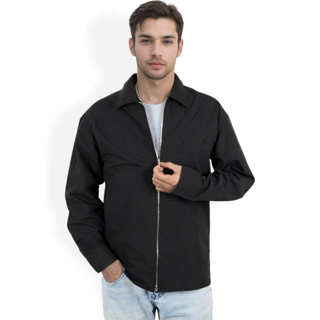 Anna-Kaci Men's Lightweight Zip-Up Jacket with Front Pocket and Classic Collar