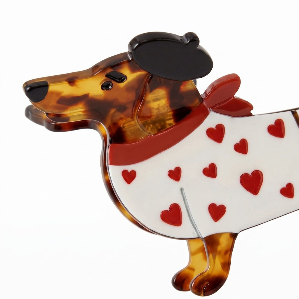 3pc Dachshund Dog Hair Clip Set Tortoiseshell Puppy Barrettes