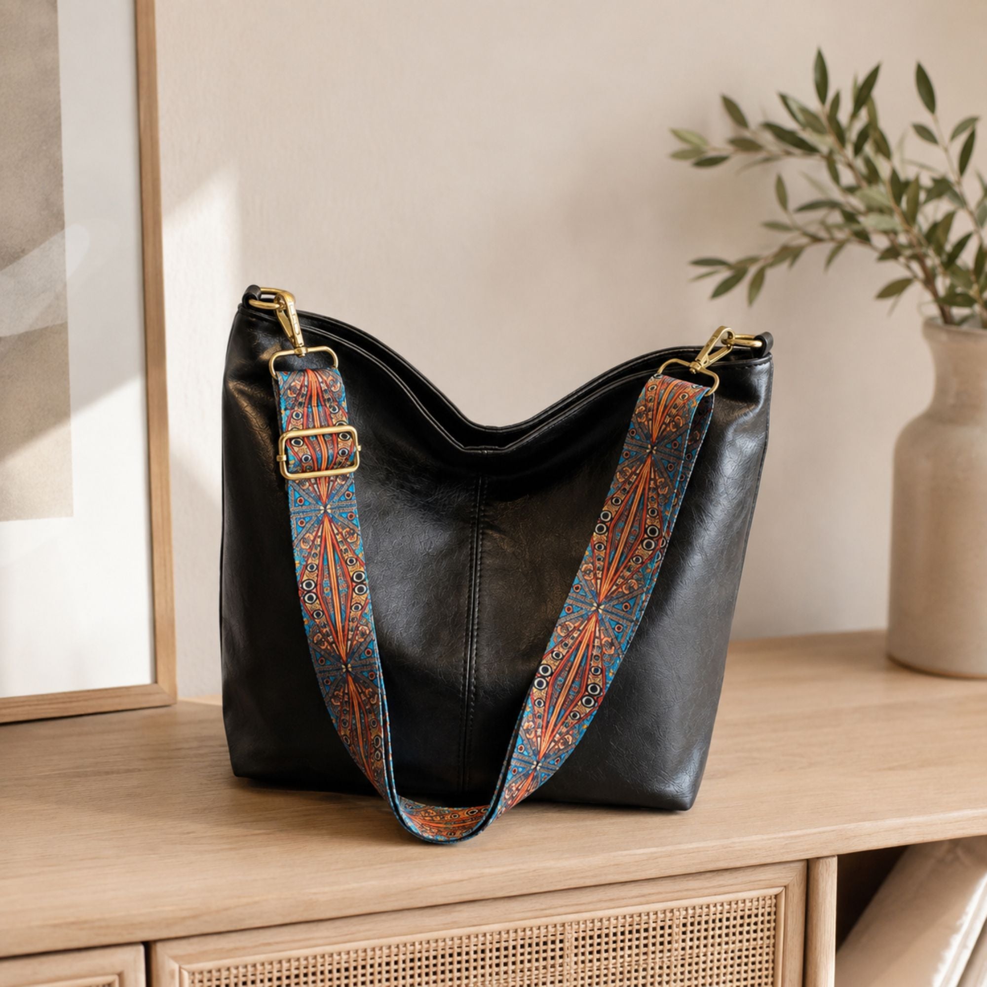 Faux Leather Hobo Shoulder Bag with Adjustable Wide Strap and Zipper Pockets