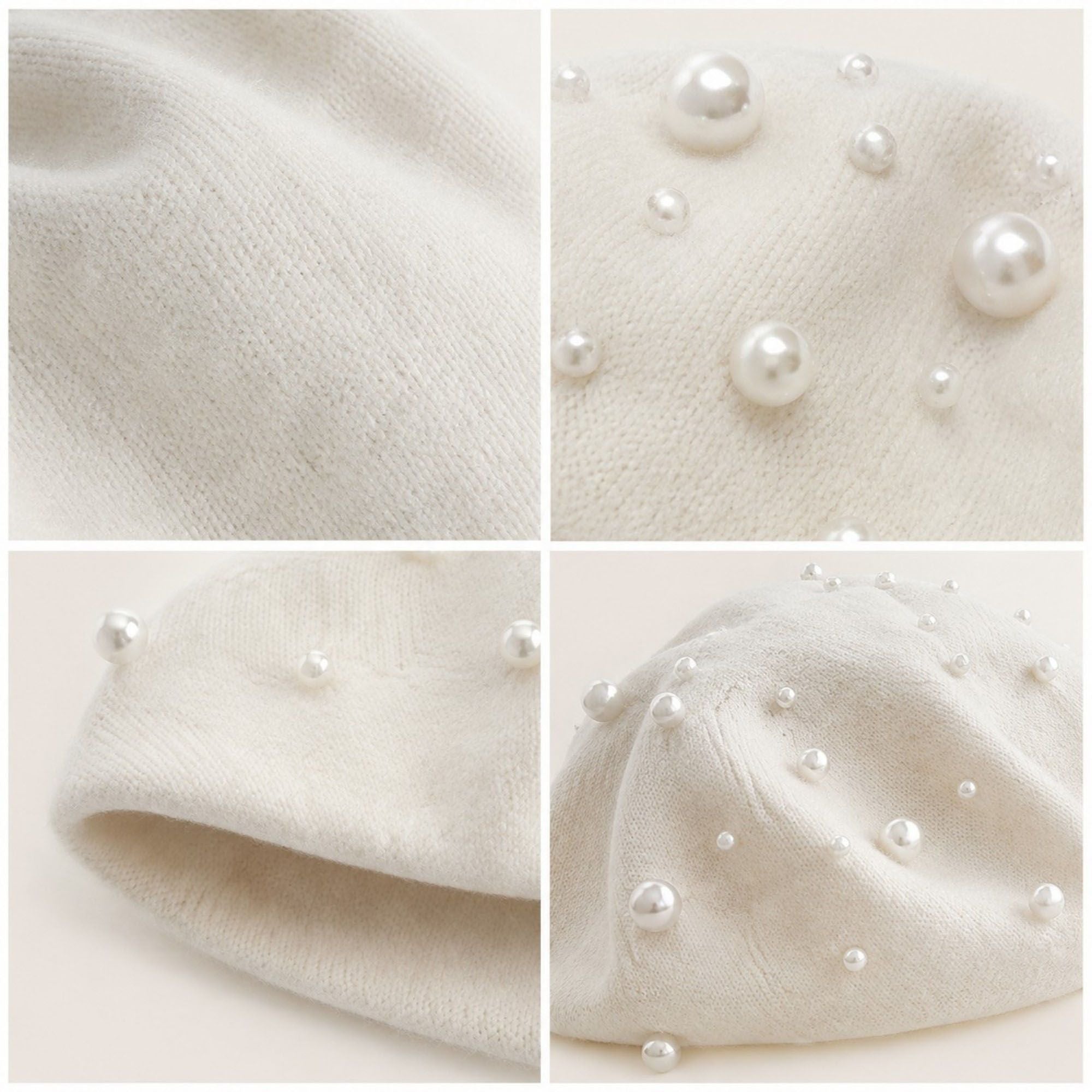 Pearl-Embellished Wool Knit Beret