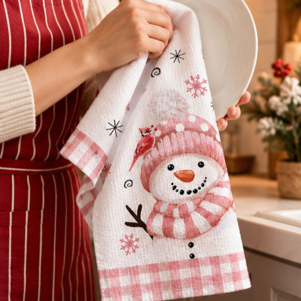 2-Pack Christmas Kitchen Towels 15.7x23.6in, Snowman & Tree Microfiber Holiday Towels