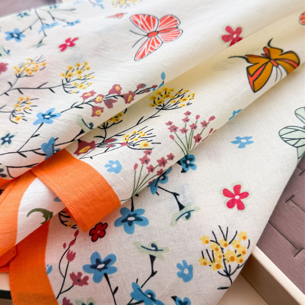 Pure Cotton Butterfly Floral Print Square Scarf Lightweight Fashion Neck Hair Scarf 25.5¡Á25.5 Inches