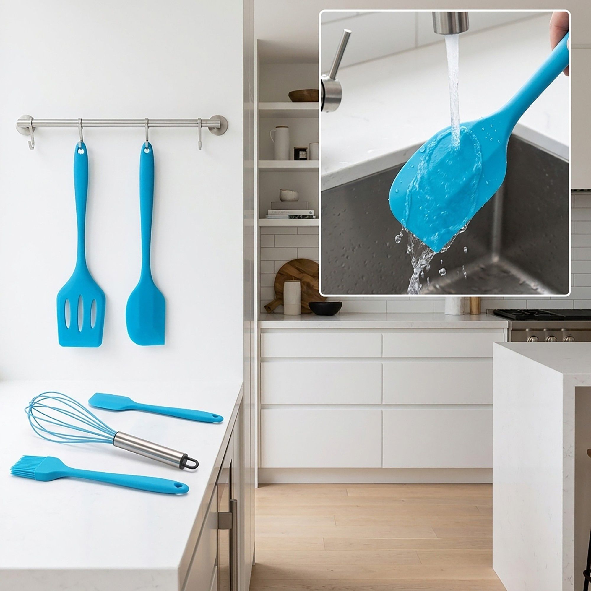 5-Piece Silicone Kitchen Utensil Set with Spatulas, Whisk and Pastry Brush