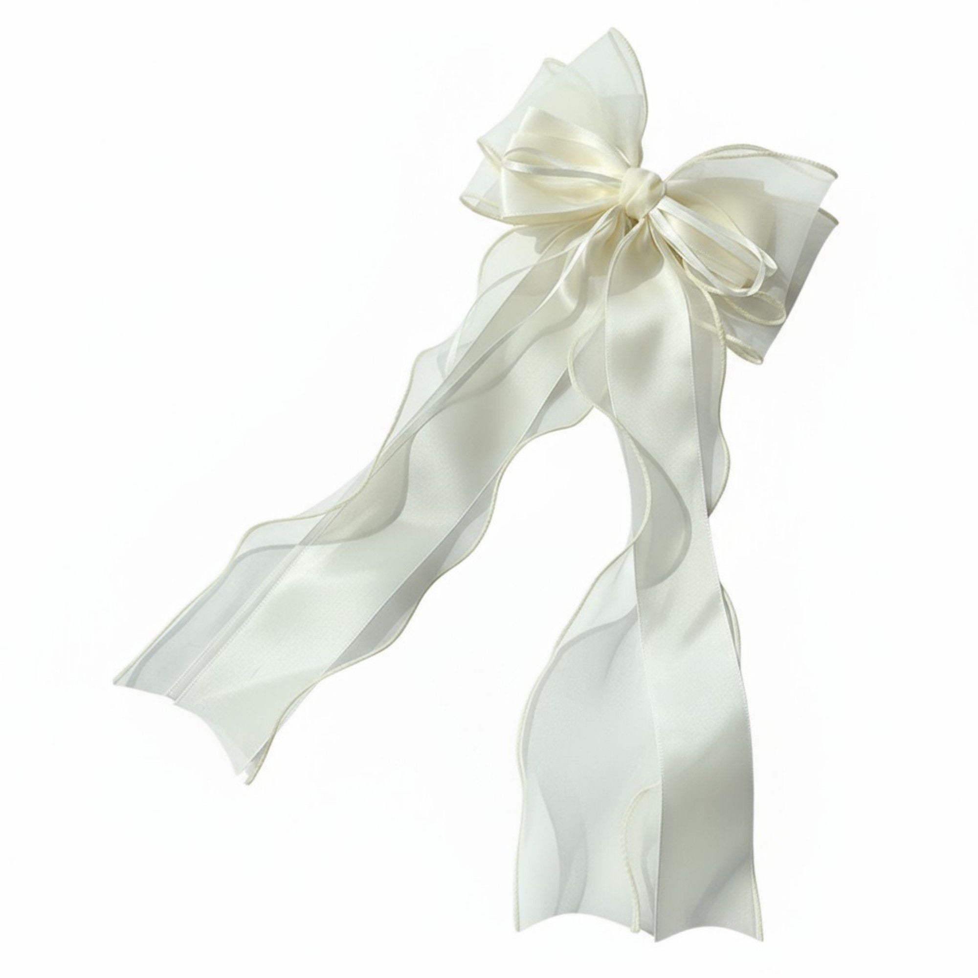 Oversized Satin Bow Hair Clip with Long Ribbon Tails and Glossy Finish