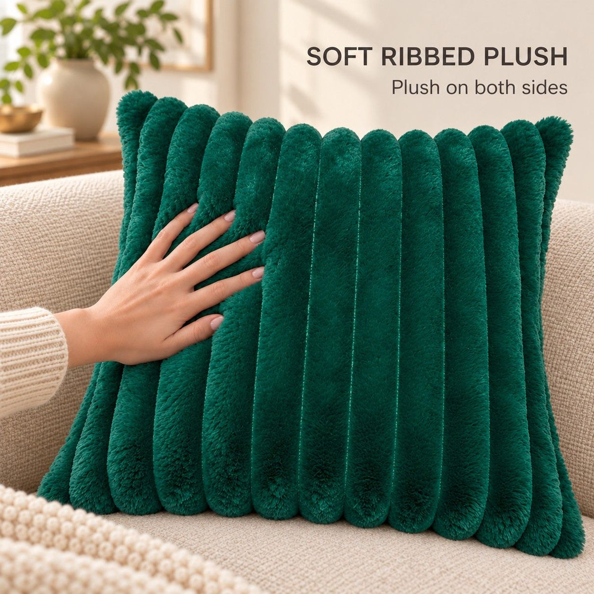 Double Sided Plush Corduroy Throw Pillow Cover 18 x 18 Inch Wide Stripe Texture