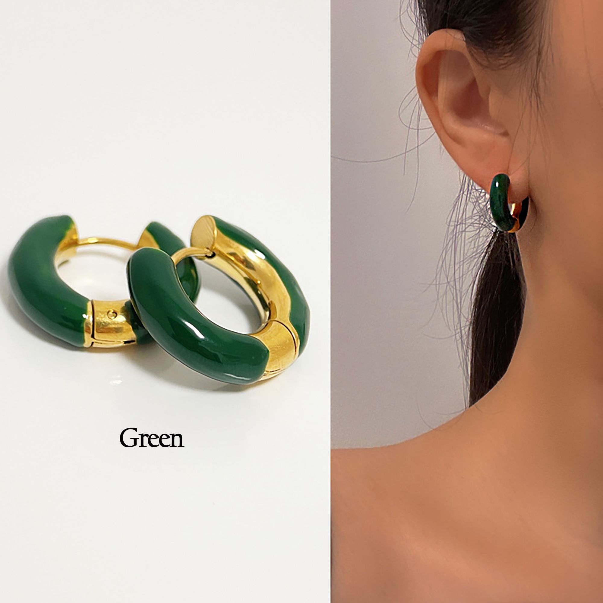 Women's Enamel Huggie Hoop Earrings - Small Hoops for Everyday Wear