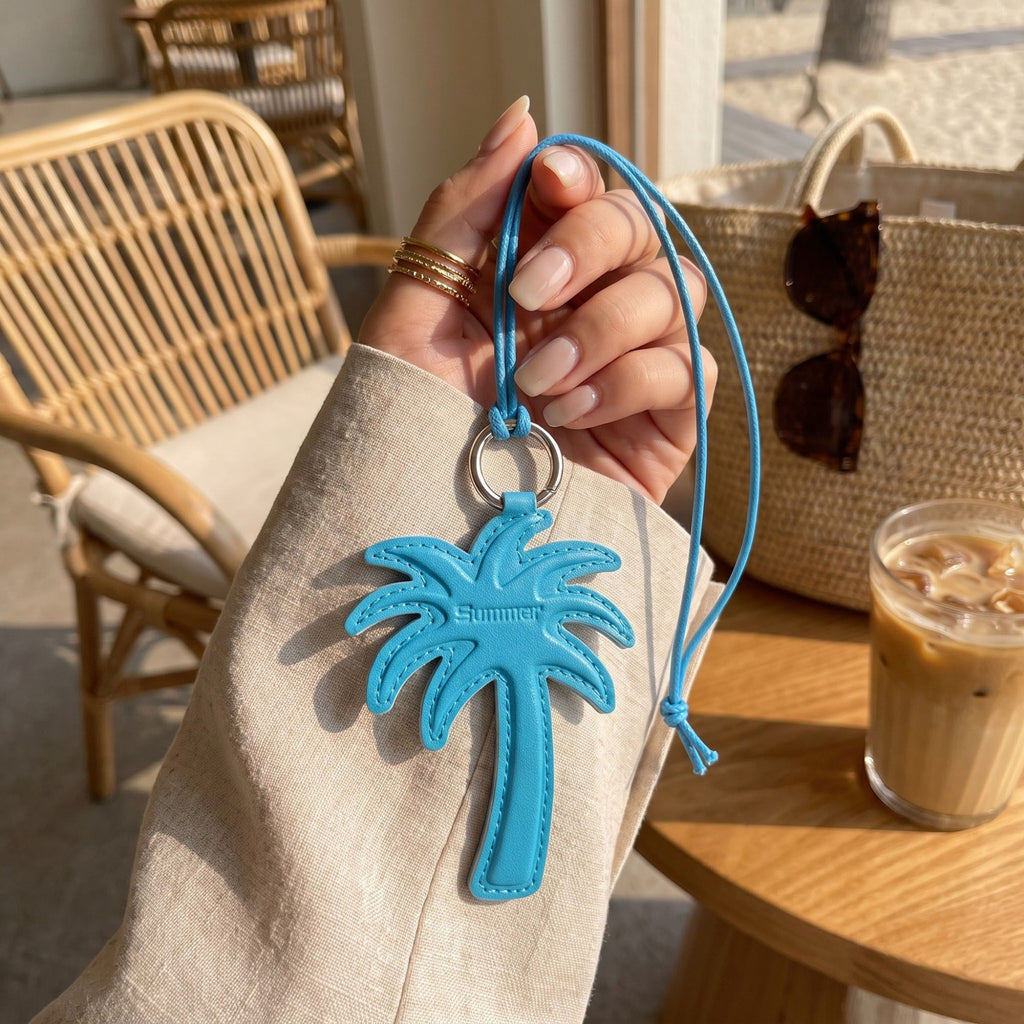 2-Piece Womens Faux Leather Bag Charm Keychain with Metal Ring Cord Loop and Stitched Detail