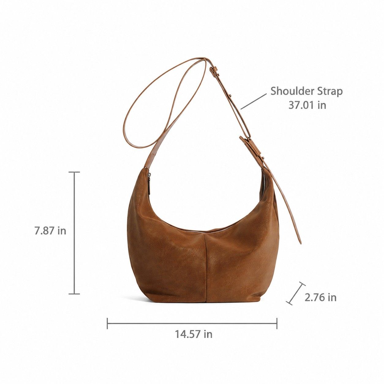 Soft Faux Leather Crescent Shoulder Bag Adjustable Strap Slouchy Everyday Crossbody Purse