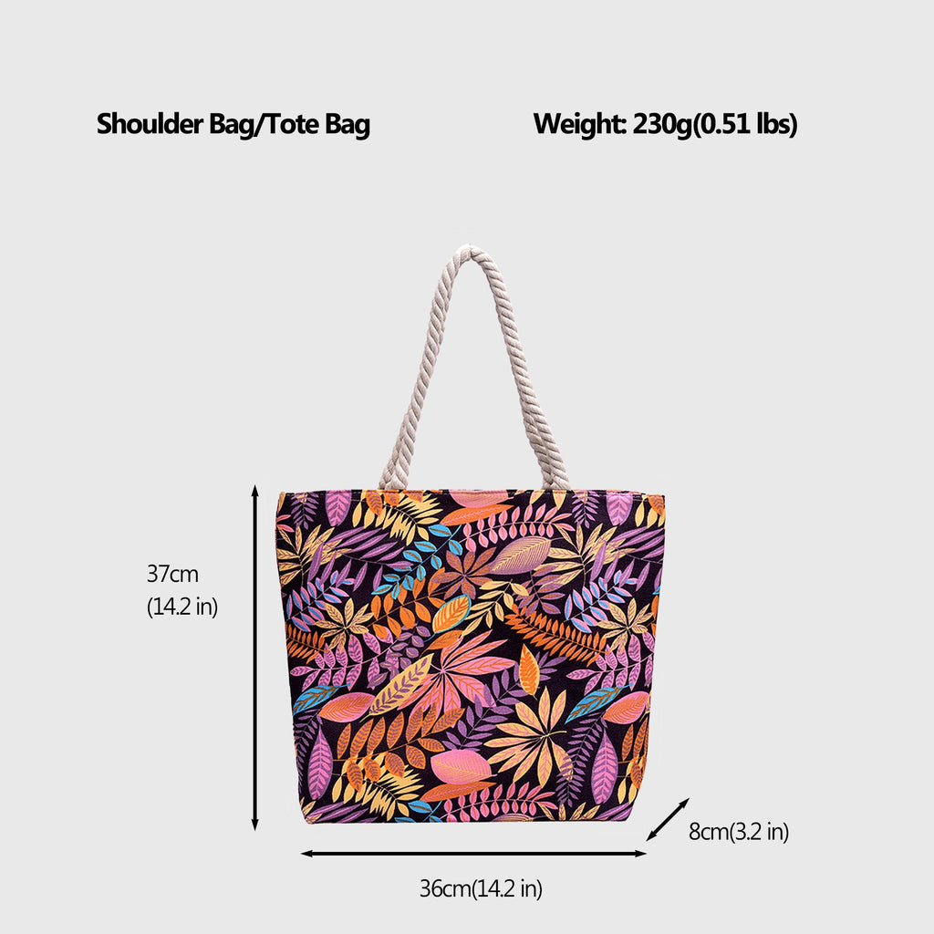 Anna-Kaci Women's Tropical Leaf Print Canvas Tote Bag - Large Capacity Shoulder Bag
