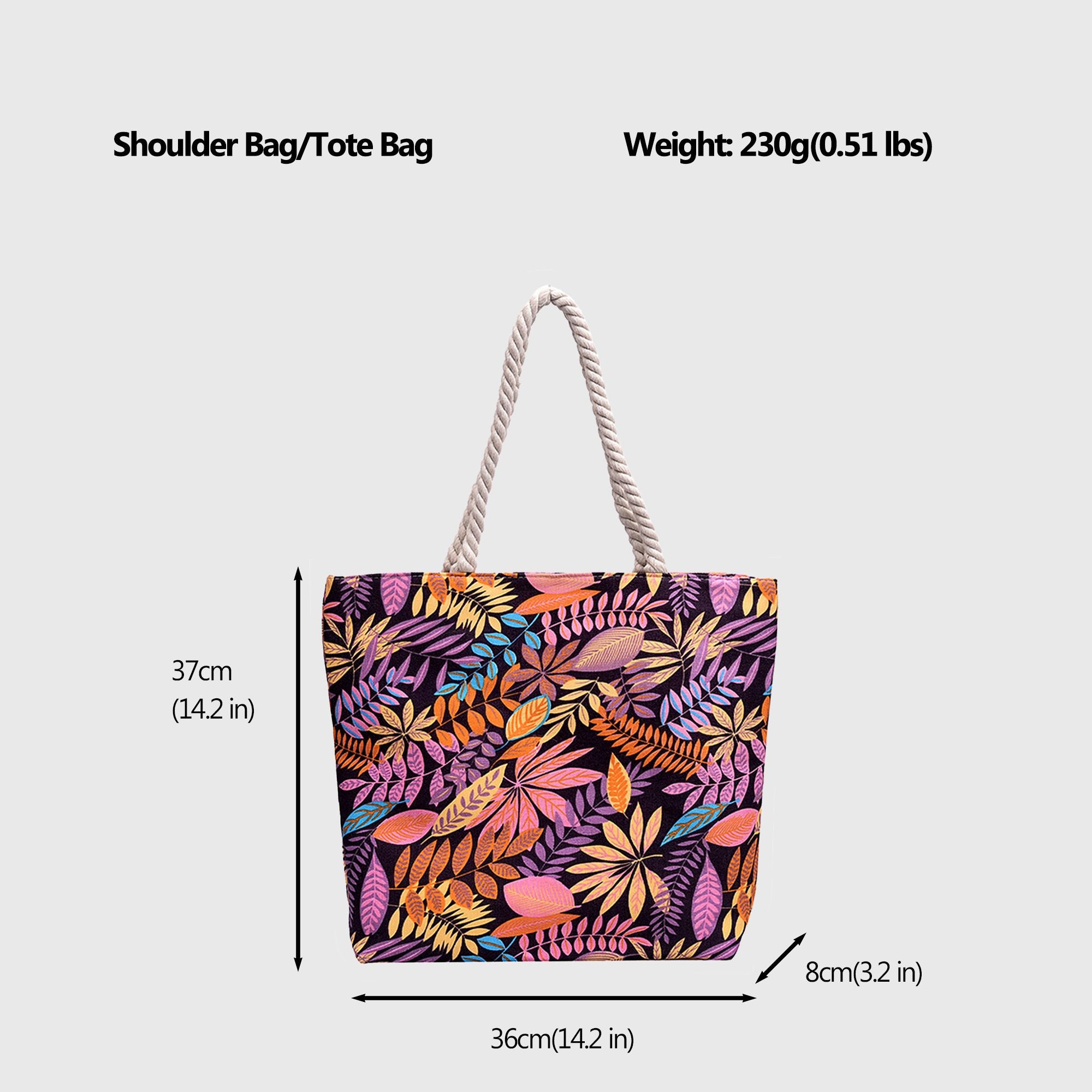 Anna-Kaci Women's Tropical Leaf Print Canvas Tote Bag - Large Capacity Shoulder Bag