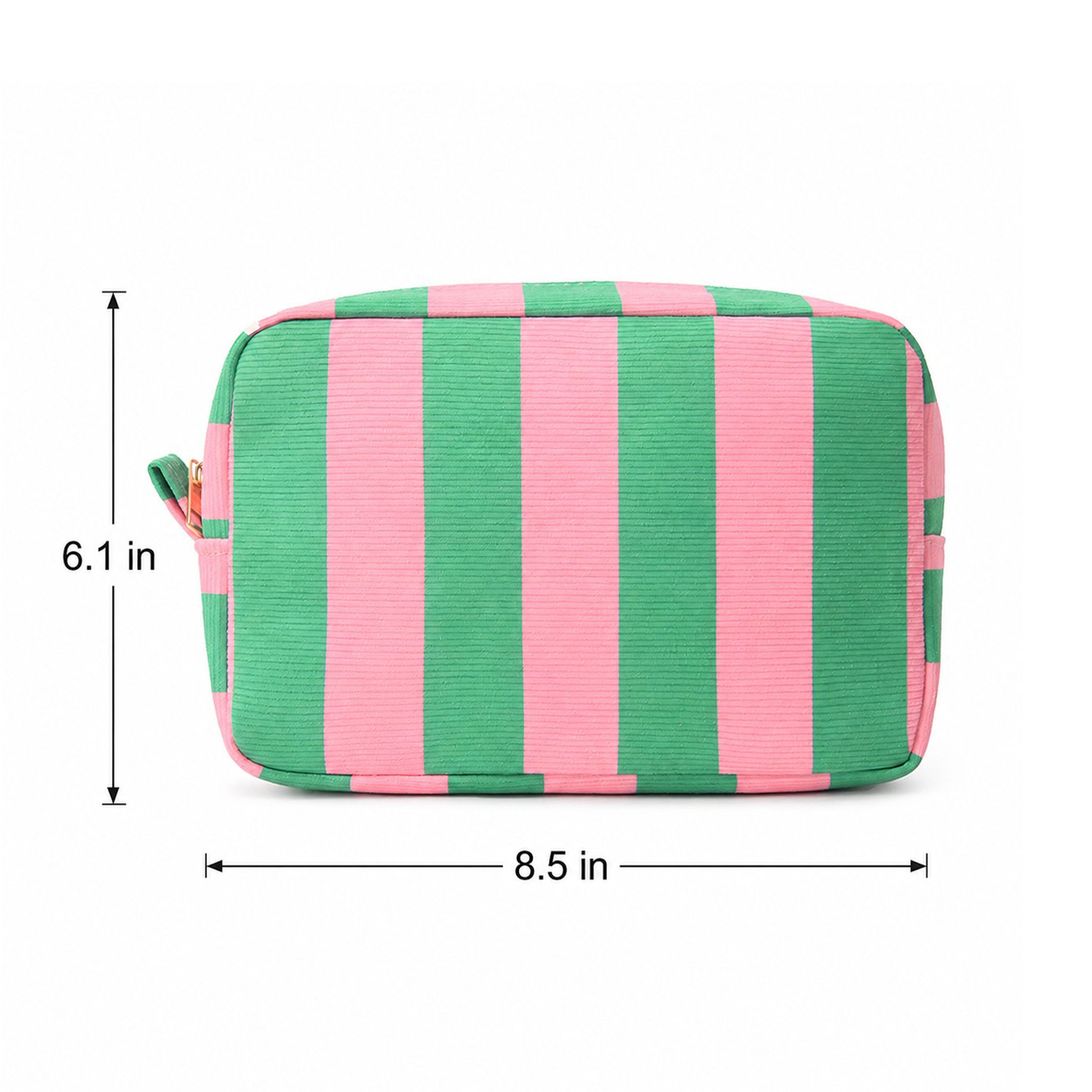 Striped Corduroy Cosmetic Pouch Makeup Bag with Zip Closure