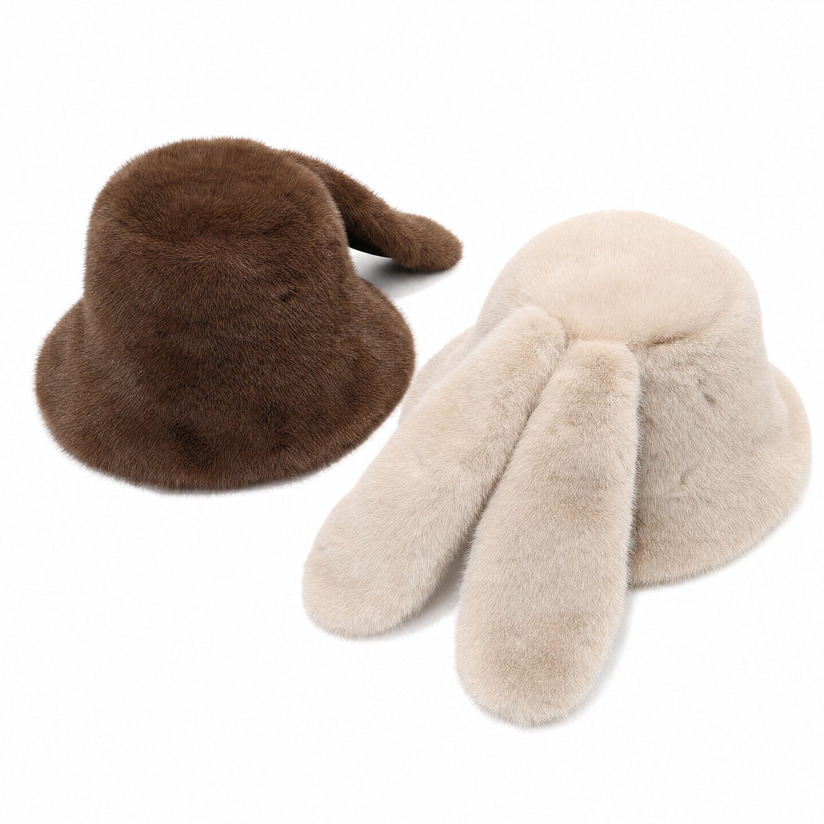 Plush Bunny Ear Bucket Hat Soft Winter Cold Weather Fashion Hat