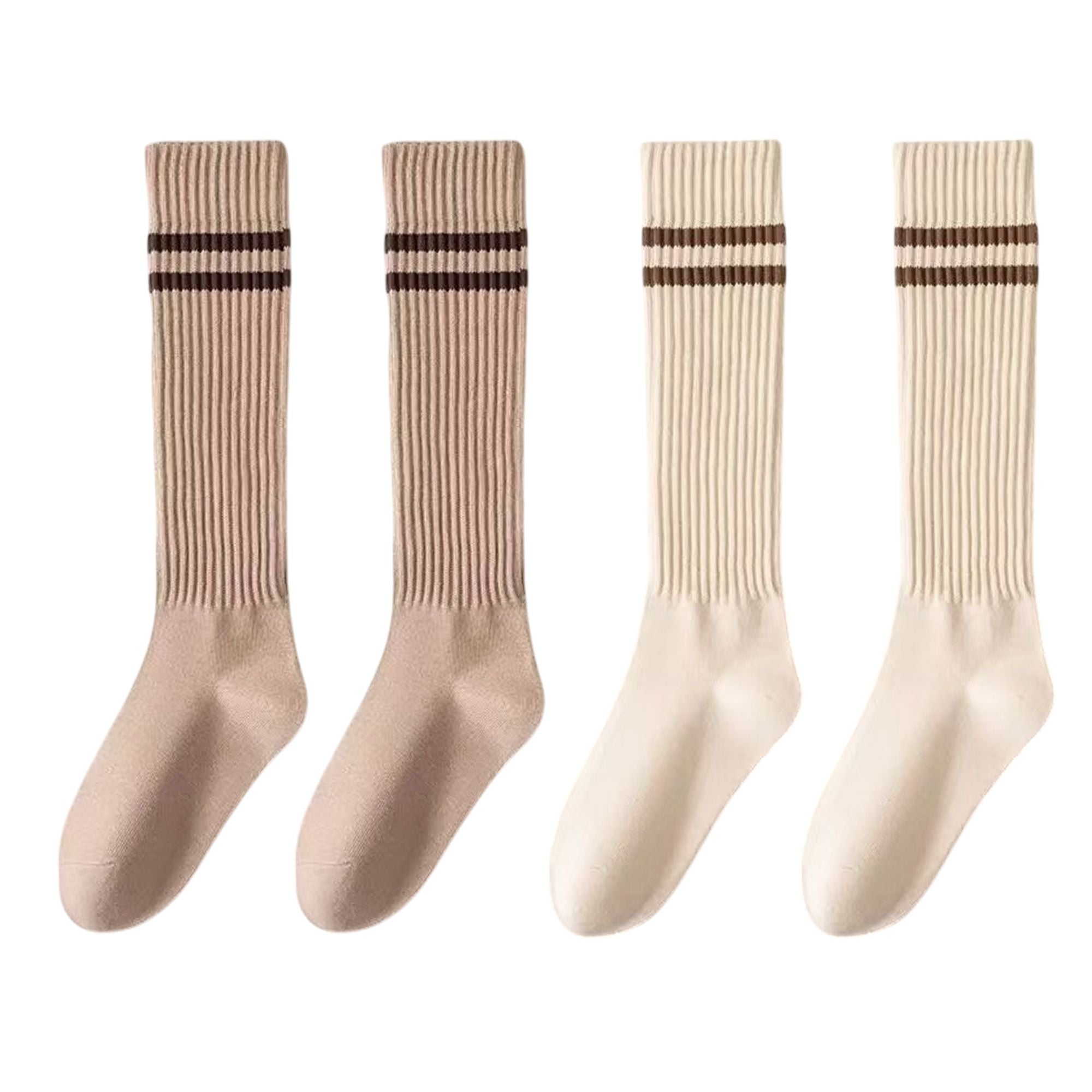 Anna-Kaci Women's 4-Pair Set Ribbed Knee-High Socks with Striped Detail Slim Fit Stretch Design for Casual Outfits