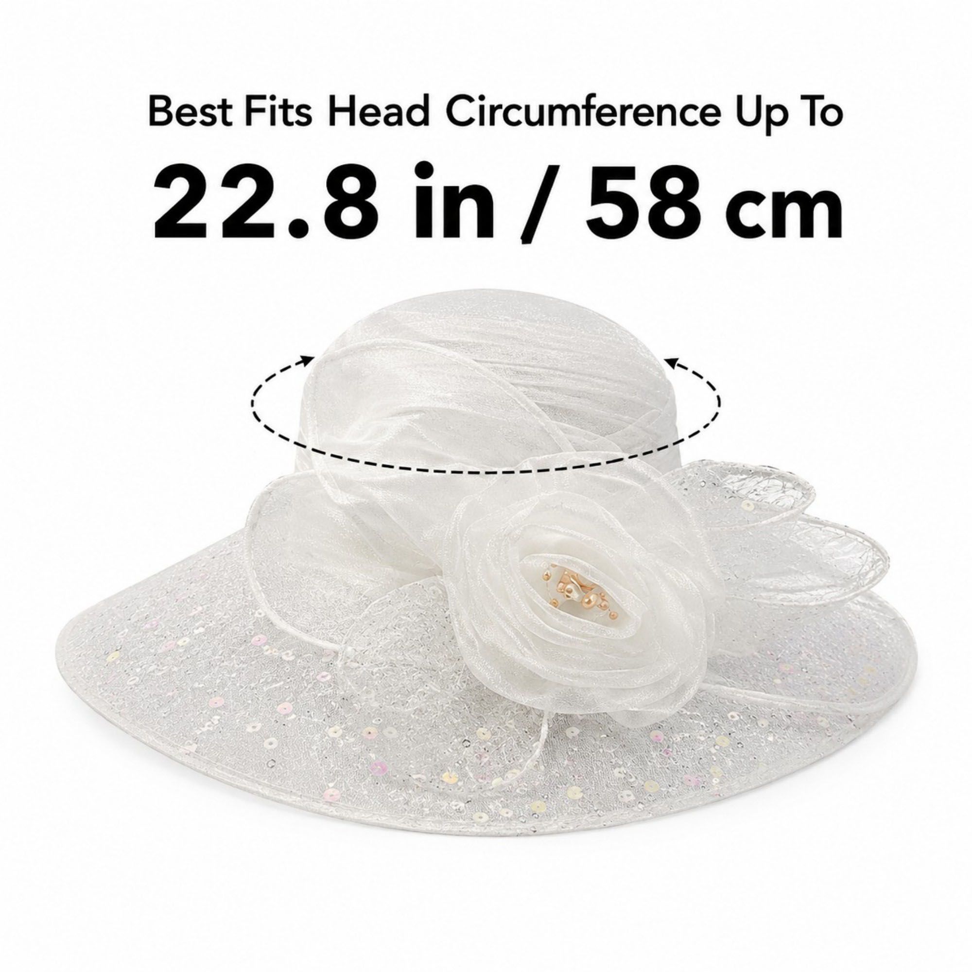 Wide Brim Floral Sun Hat with Sequin Mesh and Rose Accent