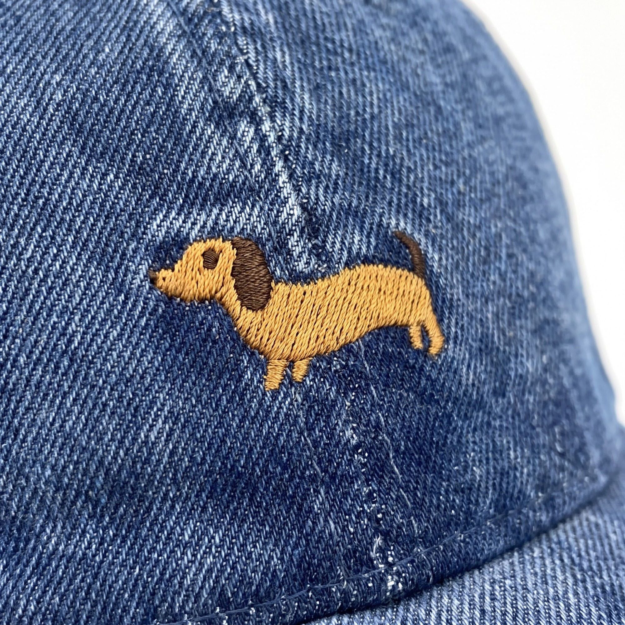 Embroidered Dachshund Baseball Cap Washed Curved Brim Casual Hat