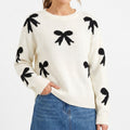 Bow Print Crewneck Long Sleeve Knit Sweater